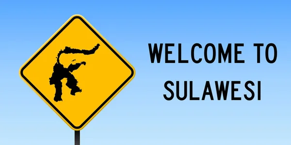 Mappa Sulawesi su cartello stradale Grande cartellone con cartina dell'isola Sulawesi su cartello stradale giallo rombo Vettore — Vettoriale Stock