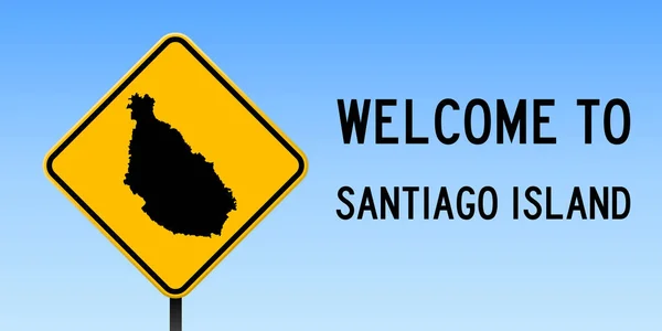 Carte de l'île de Santiago sur panneau routier Grande affiche avec carte de l'île de Santiago sur la route jaune losange — Image vectorielle