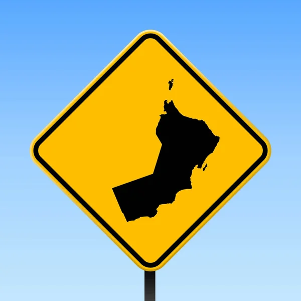 Mapa de Omán en señal de tráfico Cartel cuadrado con mapa del país de Omán en rombo amarillo señal de tráfico Vector — Vector de stock