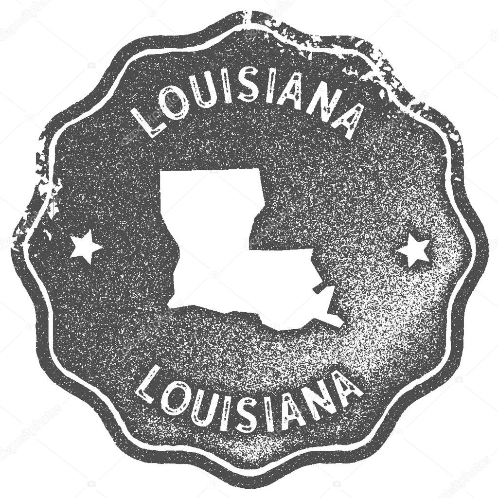 Louisiana map vintage stamp. Retro style handmade label, badge or element for travel souvenirs. Grey rubber stamp with us state map silhouette. Vector illustration.
