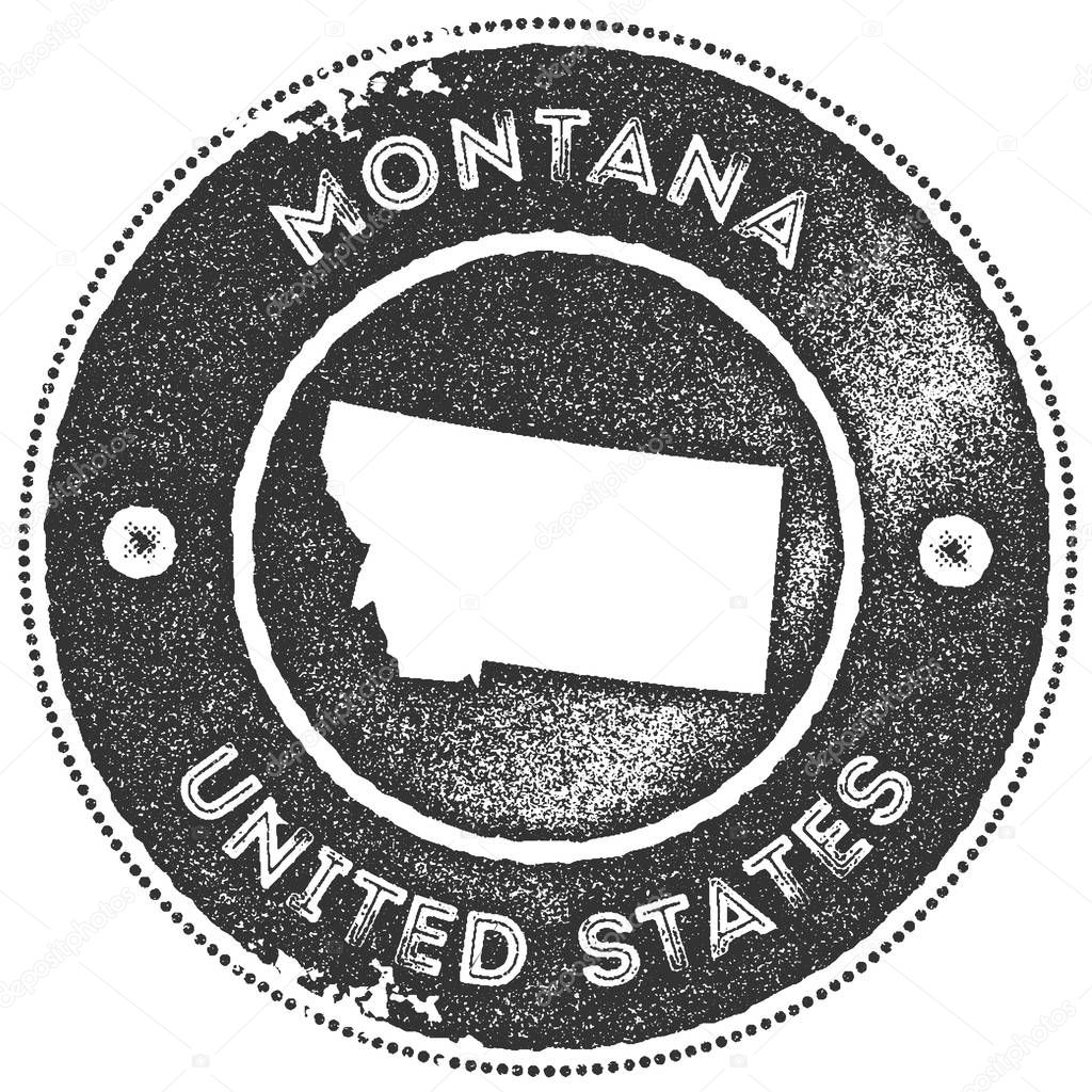 Montana map vintage stamp. Retro style handmade label, badge or element for travel souvenirs. Dark grey rubber stamp with us state map silhouette. Vector illustration.