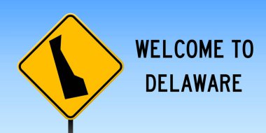 Delaware yol işareti geniş posterinde Delaware ile bizi sarı rhomb yol işaret vektör devlet haritada göster