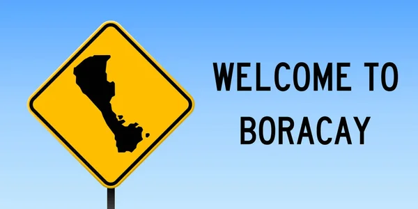 Boracay karta på väg tecken brett affisch med Boracay island karta på gul romb vägmärke vektor — Stock vektor