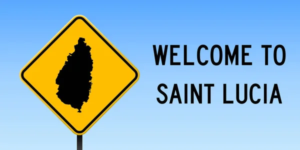 Sainte-Lucie carte sur la signalisation Grande affiche avec Sainte-Lucie carte de l'île sur la signalisation jaune losange — Image vectorielle
