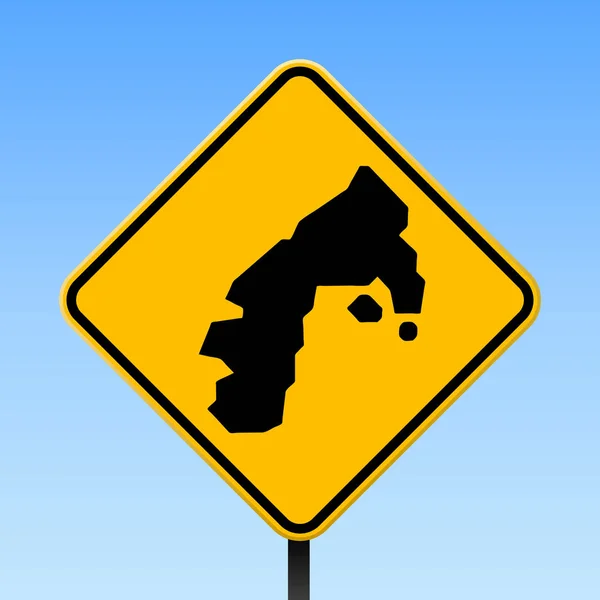 Wasserinselkarte auf Straßenschild quadratisches Plakat mit Wasserinselkarte auf gelbem Rauten-Straßenschild — Stockvektor
