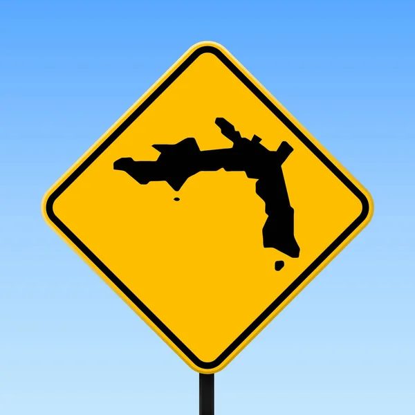 피터 섬 지도로에 서명 노란색 마름모도로 표지판에 피터 섬 섬 지도 함께 광장 포스터 — 스톡 벡터