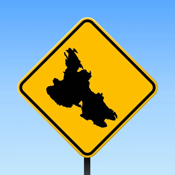 Krk kaart op weg ondertekenen vierkante poster met Krk eiland kaart op de gele rhomb verkeersbord Vector — Stockvector