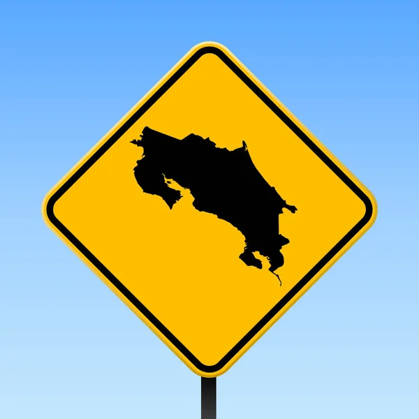 Mapa de Costa Rica en señal de tráfico Cartel cuadrado con mapa de país de Costa Rica en rombo amarillo señal de tráfico — Vector de stock