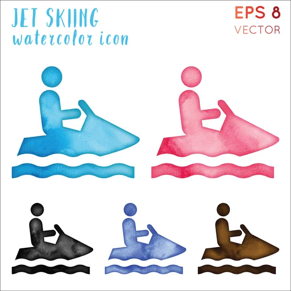 Jet skiing watercolor symbol Actual hand drawn style symbol Modern jet skiing watercolor icon