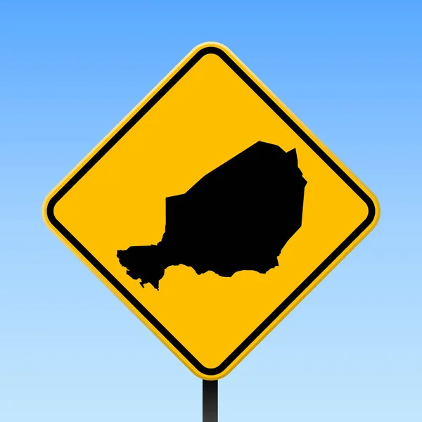 Niger map on road sign square poster with niger country map on yellow rhomb road sign vektor — Stockvektor