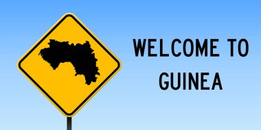 Gine ülke harita üzerinde sarı rhomb yol işaret vektör ile Gine harita yol işareti geniş poster üzerinde