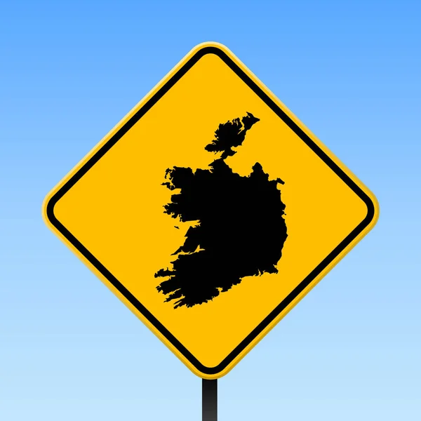 Ierland kaart op weg teken vierkante poster met Ierland land kaart op de gele rhomb verkeersbord Vector — Stockvector