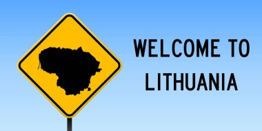 Litvanya ülke harita üzerinde sarı rhomb yol işaret vektör ile Litvanya harita yol işareti geniş poster üzerinde