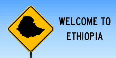 Yol işareti geniş poster Etiyopya haritada Etiyopya ülke harita üzerinde sarı rhomb yol işaret vektör ile