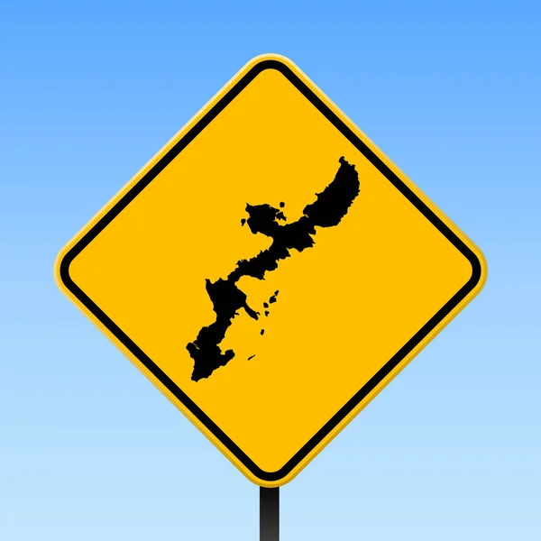 Karta över Okinawa Island på väg logga fyrkantig affisch med karta över Okinawa Island island på gul romb road — Stock vektor