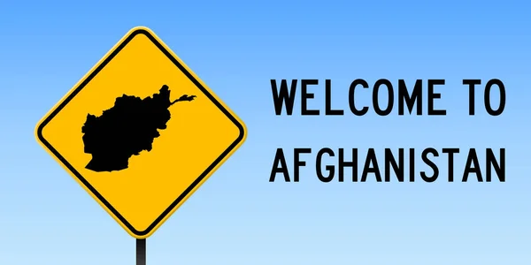 Mapa Afganistanu na drodze znak szeroki plakat z Afganistan Mapa kraju, na znak drogowy żółtego rombu — Wektor stockowy