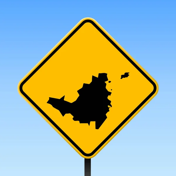 Mapa de Saint Martin na placa da estrada Cartaz quadrado com o mapa da ilha de Saint Martin na placa amarela da estrada do losango —  Vetores de Stock