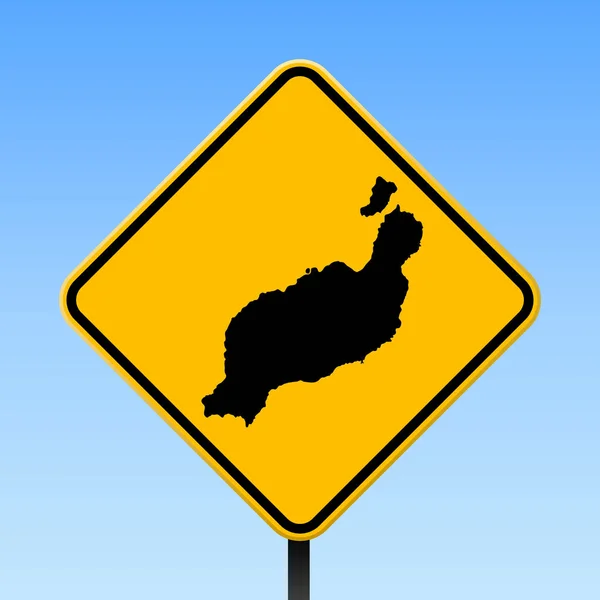 Mapa de Lanzarote en la señal de tráfico Cartel cuadrado con isla de Lanzarote mapa en rombo amarillo señal de tráfico — Vector de stock