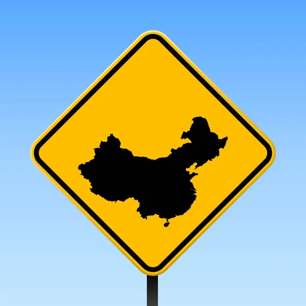 Κίνα χάρτη σε οδικό σημάδι τετράγωνο αφίσα με χάρτη της χώρας Κίνα σε κίτρινο ρόμβο πινακίδα διάνυσμα — Διανυσματικό Αρχείο
