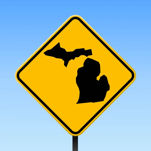 Michigan harita yol işareti kare posteri Michigan ile bize devlet harita üzerinde sarı rhomb yol işareti — Stok Vektör