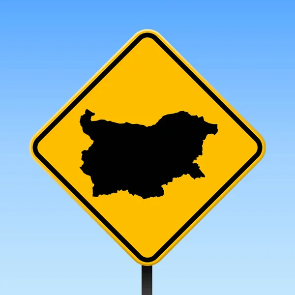 Βουλγαρία Χάρτης οδικών σημάδι τετράγωνο αφίσας με Βουλγαρία χάρτη της χώρας σε κίτρινο ρόμβο πινακίδα διάνυσμα — Διανυσματικό Αρχείο