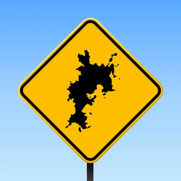 Komodo carte sur panneau de signalisation Affiche carrée avec carte de l'île de Komodo sur panneau de signalisation jaune losange vectoriel — Image vectorielle