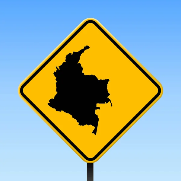 Colombia map on road sign Square poster with Colombia country map on yellow rhomb road sign Vector — Stock Vector