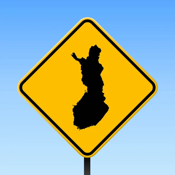 Finlandia mapa en la señal de tráfico Cartel cuadrado con Finlandia mapa del país en rombo amarillo señal de tráfico Vector — Vector de stock