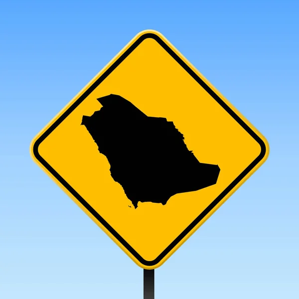 Arabie Saoudite carte sur panneau de signalisation Affiche carrée avec carte du pays Arabie Saoudite sur la route en losange jaune — Image vectorielle