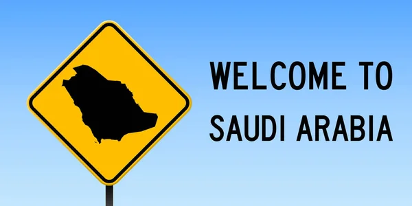 Arabia Saudyjska-mapa na drodze znak szeroki plakat z Arabii Saudyjskiej Mapa kraju, na znak drogowy żółtego rombu — Wektor stockowy