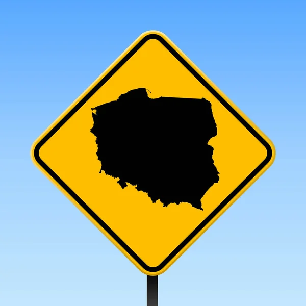 Polonia mapa en la señal de tráfico Cartel cuadrado con Polonia mapa del país en rombo amarillo señal de tráfico Vector — Vector de stock