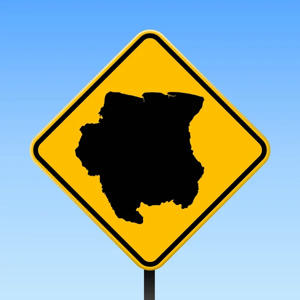 Suriname mapa on road sign Praça pôster com Suriname mapa do país em amarelo losango estrada sinal Vector — Vetor de Stock