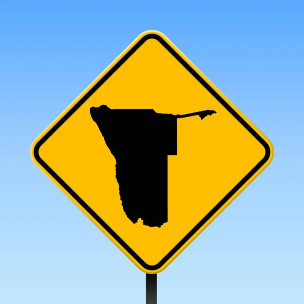 Namibie mapa na silnici podepsat čtvercový plakát s mapou země Namibie na žlutý kosočtverec dopravní značkou Vector — Stockový vektor