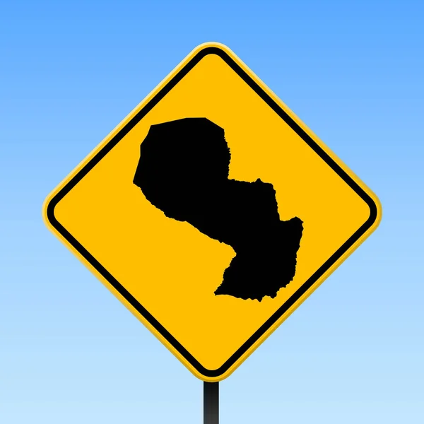 Mappa del Paraguay su cartello stradale Cartello quadrato con cartina del paese del Paraguay su cartello stradale giallo rombo Vettore — Vettoriale Stock