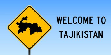 Tacikistan ülke harita üzerinde sarı rhomb yol işaret ile Tacikistan harita yol işareti geniş poster üzerinde