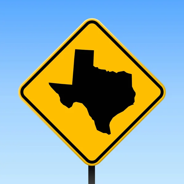 Texas karta på vägen skylt fyrkantig affisch med Texas oss tillstånd karta på gul romb vägmärke vektor — Stock vektor