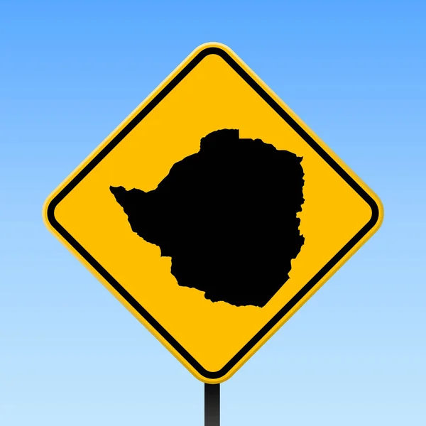 ジンバブエ ジンバブエ国黄色菱形標識ベクトル地図と地図道路標識正方形ポスター — ストックベクタ