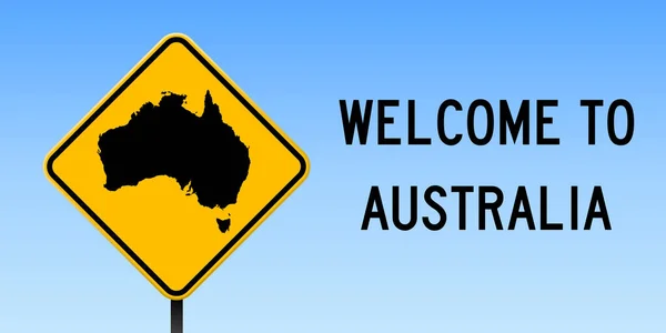 Australia map on road sign Wide poster with Australia country map on yellow rhomb road sign Vector — Stock Vector