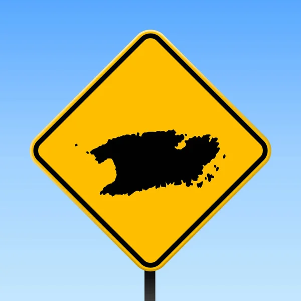 Vis mapu na silnici podepsat čtvercový plakát s mapou ostrova Vis na žlutý kosočtverec dopravní značkou Vector — Stockový vektor