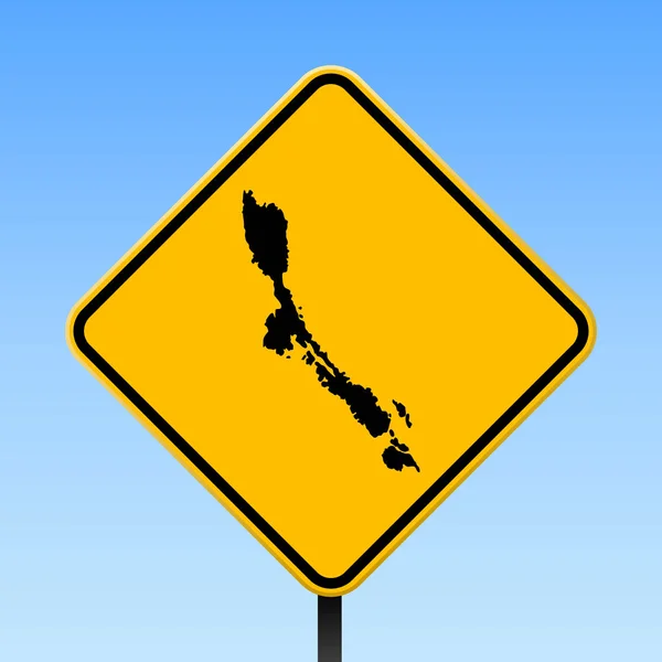 Lošinj mapa na silnici podepsat čtvercový plakát s mapou ostrova Lošinje na žlutý kosočtverec dopravní značkou Vector — Stockový vektor