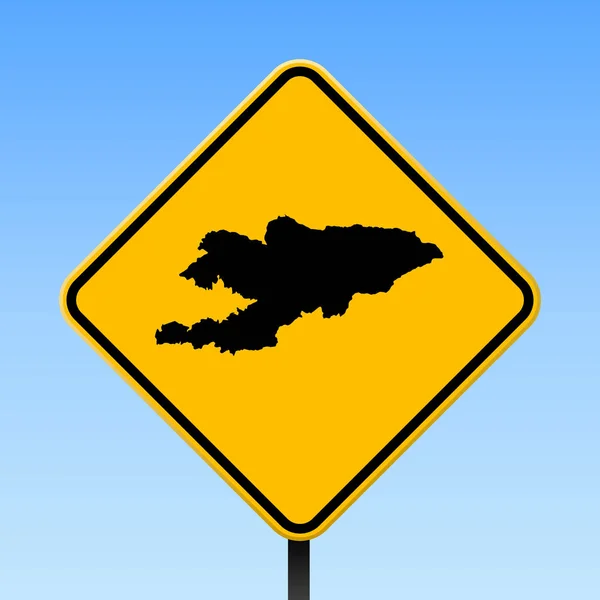 Kirgistan mapę na drodze znak kwadratowych plakat z mapa kraju Kirgistan na znak drogowy żółtego rombu — Wektor stockowy