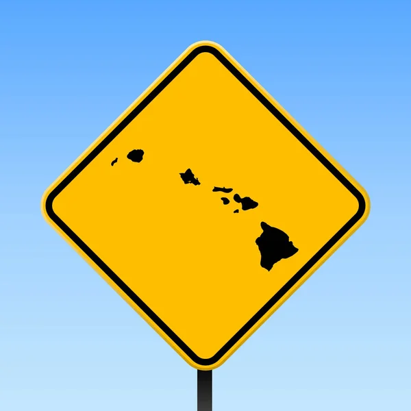 Hawaii mapu na silnici podepsat čtvercový plakát s mapou Hawaii island na žlutý kosočtverec dopravní značkou Vector — Stockový vektor