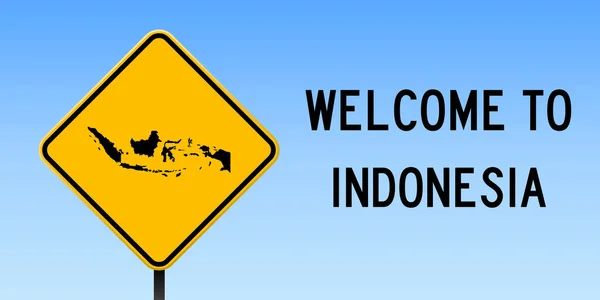 Mapa Indonésie na silnici podepsat široké plakátu s mapou země Indonésie na žlutý kosočtverec dopravní značkou Vector — Stockový vektor