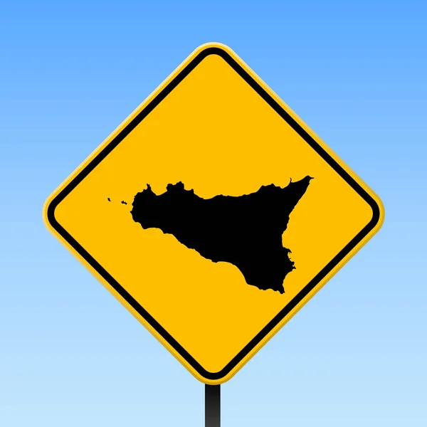 西西里岛地图路标广场海报与西西里岛地图黄色菱形路标向量 — 图库矢量图片