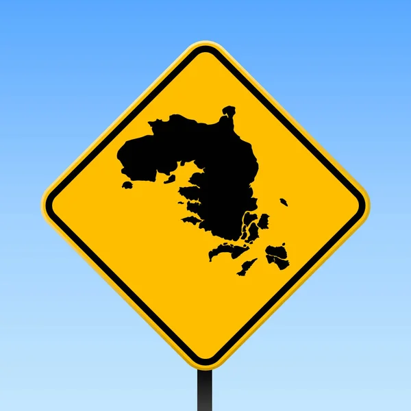 Mapa de la isla de Bintan en la señal de tráfico Cartel cuadrado con mapa de la isla de Bintan en la ruta rombo amarillo — Vector de stock