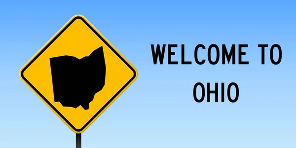 Ohio mapovat na silnici podepsat široké plakátu s Ohio nás mapu státu na žlutý kosočtverec dopravní značkou Vector — Stockový vektor