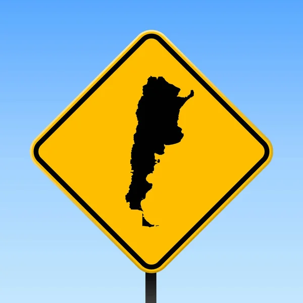 Argentina mapa en la señal de tráfico Cartel cuadrado con Argentina mapa del país en rombo amarillo señal de tráfico — Vector de stock