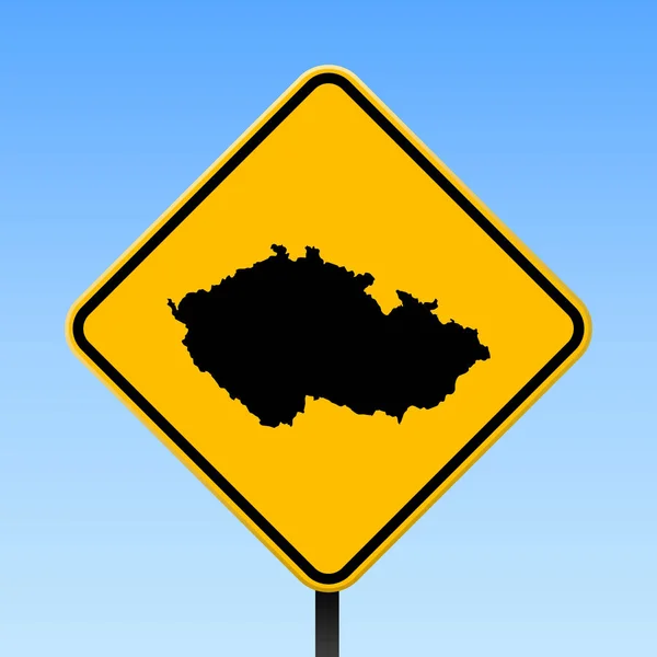 Mapa de República Checa en la señal de tráfico Cartel cuadrado con mapa del país de República Checa en la ruta rombo amarillo — Vector de stock