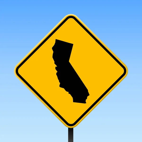 California karta på vägen skylt fyrkantig affisch med Kalifornien oss tillstånd karta på gul romb vägmärke — Stock vektor