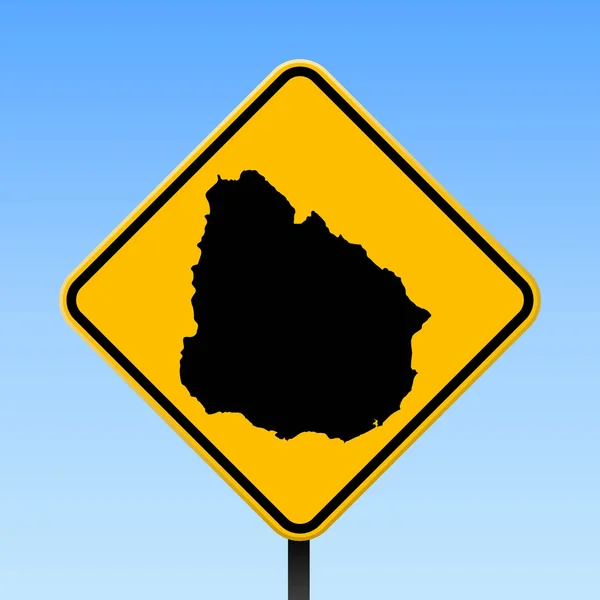 Uruguay mapa en la señal de tráfico Cartel cuadrado con Uruguay mapa del país en rombo amarillo señal de tráfico Vector — Archivo Imágenes Vectoriales